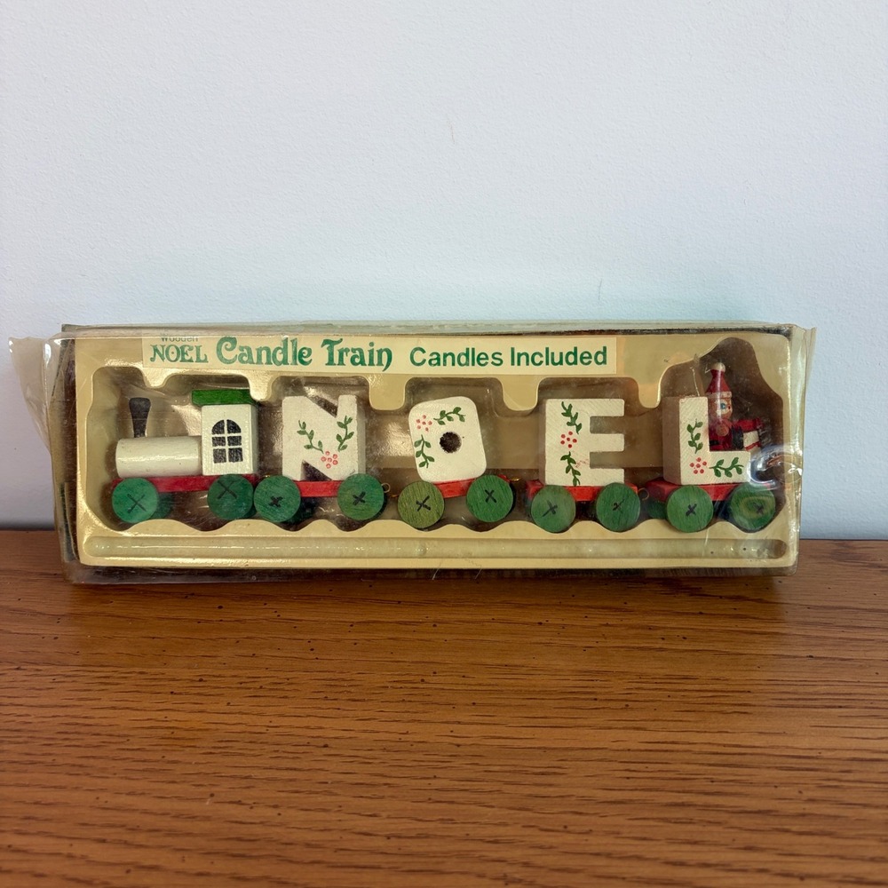 Vintage 1984 Giftco Wooden NOEL Candle Train Holiday Decor Santa Red Green 5pc